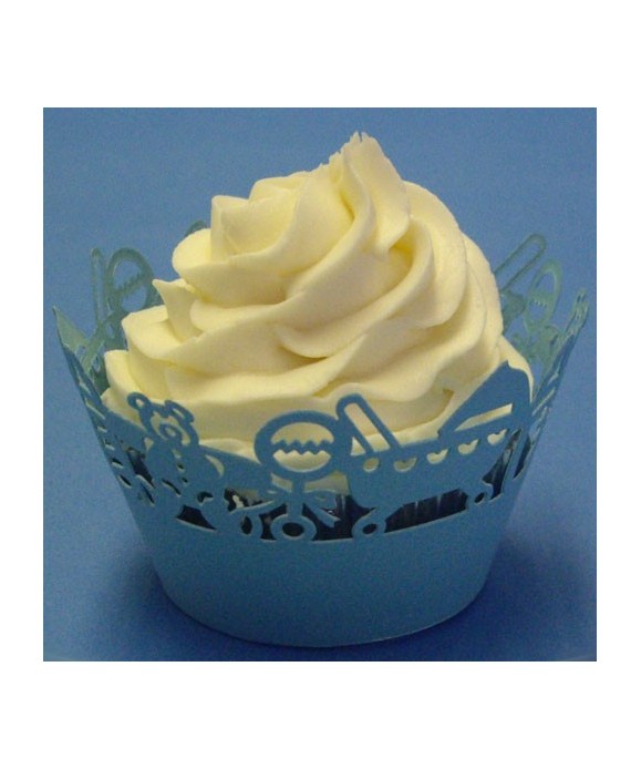 Caissette cupcake bleue bébé dentelée wrap PME Caissette cupcake bleue bébé dentelée wrap PME