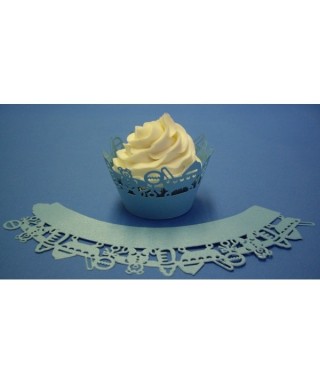 Caissette cupcake bleue bébé dentelée wrap PME