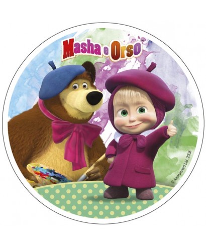 Disque sucre Masha l'ourson et sa palette de peinture Disque sucre Masha l'ourson et sa palette de peinture
