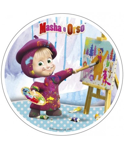 Disque sucre Masha l'ourson artiste peintre Disque sucre Masha l'ourson artiste peintre