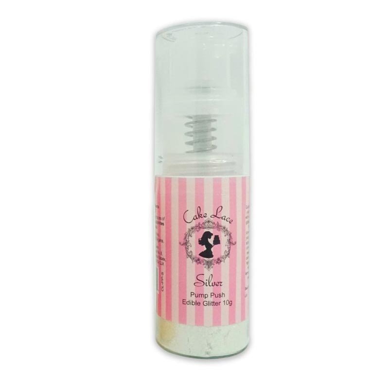 Pompe Push paillettes comestibles Argent 10 g Claire Bowman Pompe Push paillettes comestibles Argent 10 g Claire Bowman