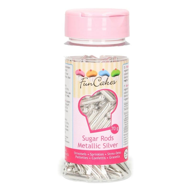 Bâtons de sucre métalliques XL Argent 70g FunCakes Bâtons de sucre métalliques XL Argent 70g FunCakes