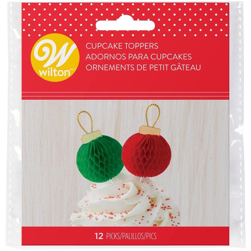 Kit Toppers à cupcakes ou à buche Boules de Noël Wilton