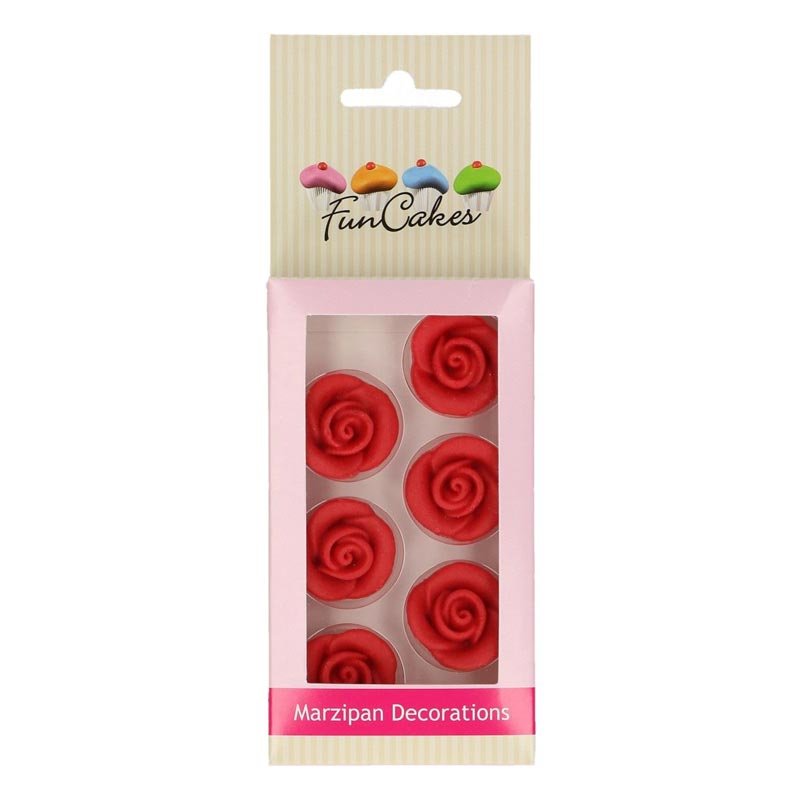 Décorations en pâte d’amande Roses Rouges Set/6 FunCakes