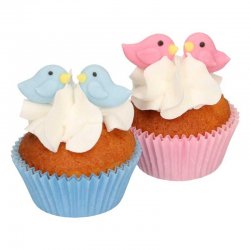 Décorations en pâte d’amande Oiseaux bleu et rose FunCakes