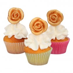 Décorations en pâte d’amande Roses Dorées Set/6 FunCakes