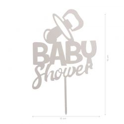 Cake topper baby shower argent 16x10cm