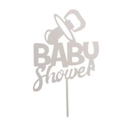 Cake topper baby shower argent 16x10cm