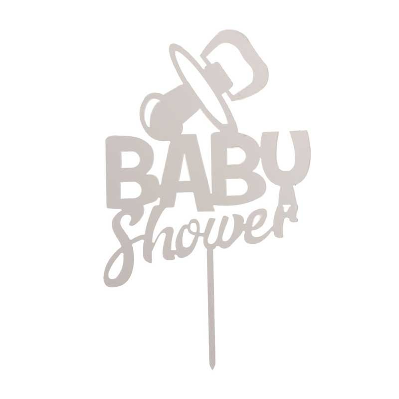 Cake topper baby shower argent 16x10cm