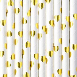 Bâtonnets Pailles en papier couleurs coeur or