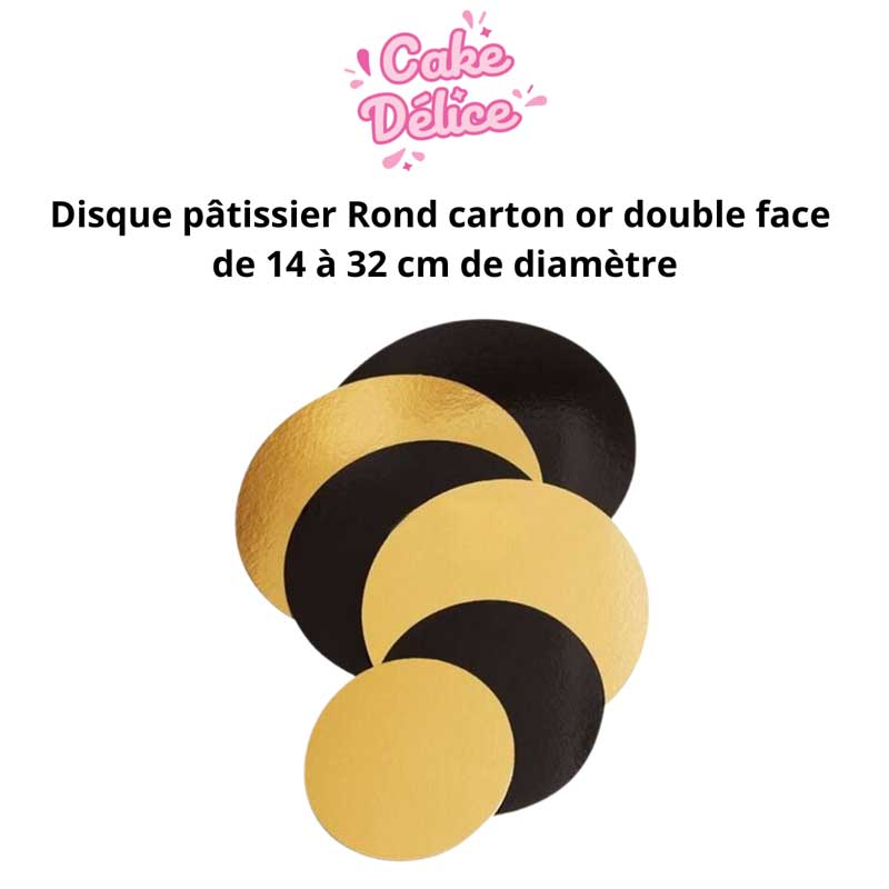 Disque pâtissier Rond carton or double face de 14 à 32 cm de diamèt