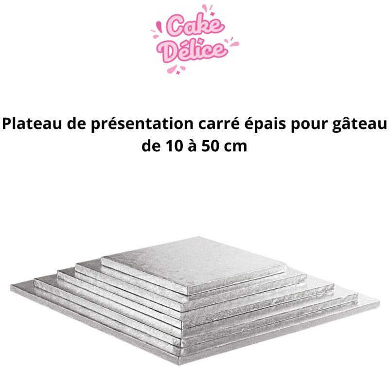 Plateau de présentation carré épais pour gâteau de 10 à 50 cm