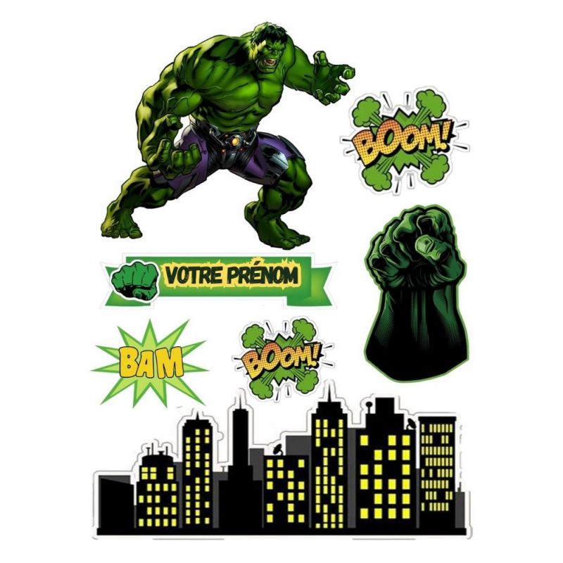 Kit de Montage de Toppers à Gâteau Personnalisés Hulk Avengers