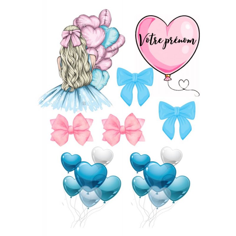 Kit de Montage de Toppers à Gâteau Personnalisés Fille coeur et ballon