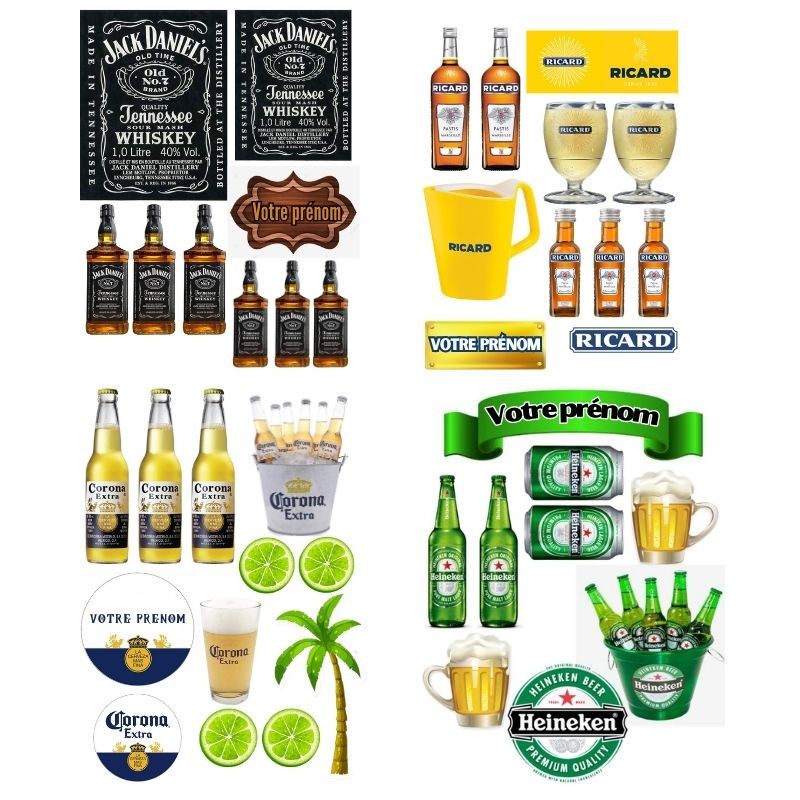 Kit de Montage de Toppers à Gâteau Personnalisés Boisson alcoolisée Kit de Montage de Toppers à Gâteau Personnalisés Boisson alcoolisée
