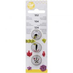 Set de 3 Douille Pétale 104, feuille 352, fleur 224 Wilton