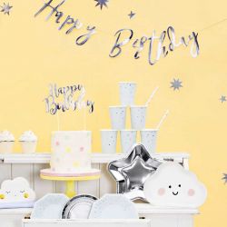 Topper à gâteau Happy Birthday Argent
