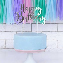 Topper à gâteau Happy Birthday Argent