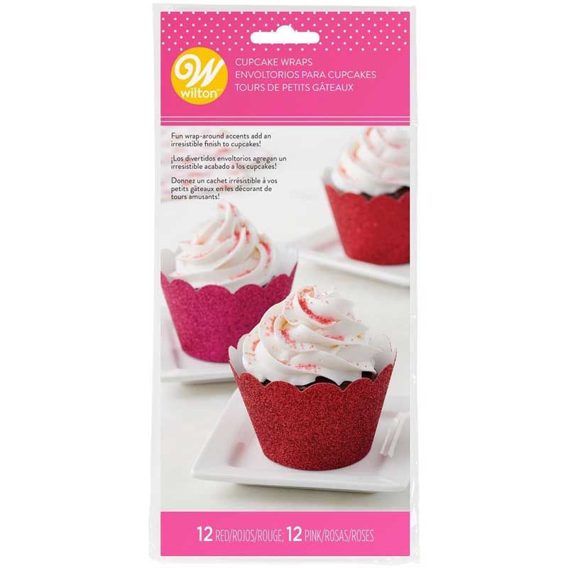 Contours wrap à Cupcakes Rouge & Rose pailletés pcs/24 Wilton