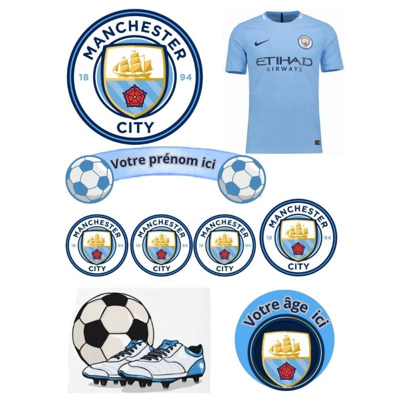 Kit de Montage de Toppers à Gâteau Personnalisés Manchester City Football