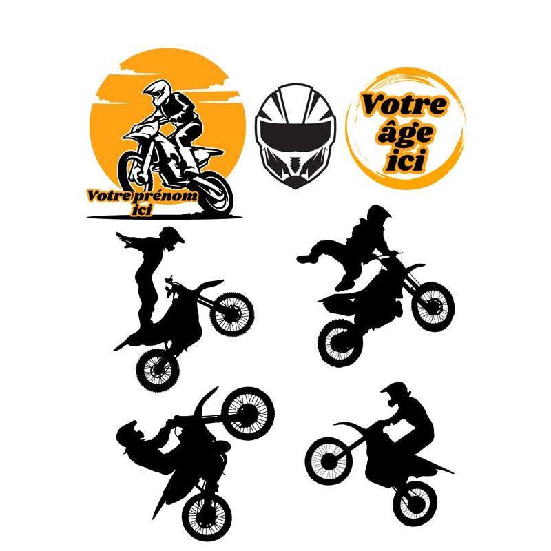 Kit Topper Moto Cross Personnalisable – Feuille Azyme ou Sucre pour Gâteau Thématique Kit Topper Moto Cross Personnalisable – Feuille Azyme ou Sucre pour Gâteau Thématique