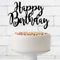 Topper Gâteau Anniversaire Happy Birthday Noir – Élégance et Style par PartyDeco