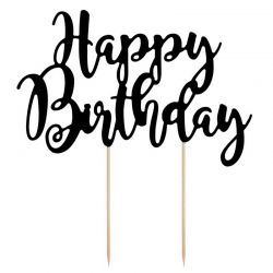 Topper Gâteau Anniversaire Happy Birthday Noir – Élégance et Style par PartyDeco