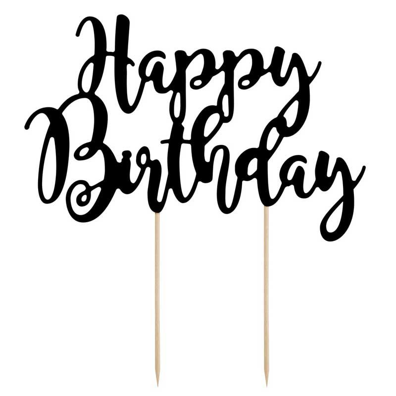 Topper Gâteau Anniversaire Happy Birthday Noir – Élégance et Style par PartyDeco Topper Gâteau Anniversaire Happy Birthday Noir – Élégance et Style par PartyDeco