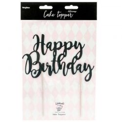 Topper Gâteau Anniversaire Happy Birthday Noir – Élégance et Style par PartyDeco