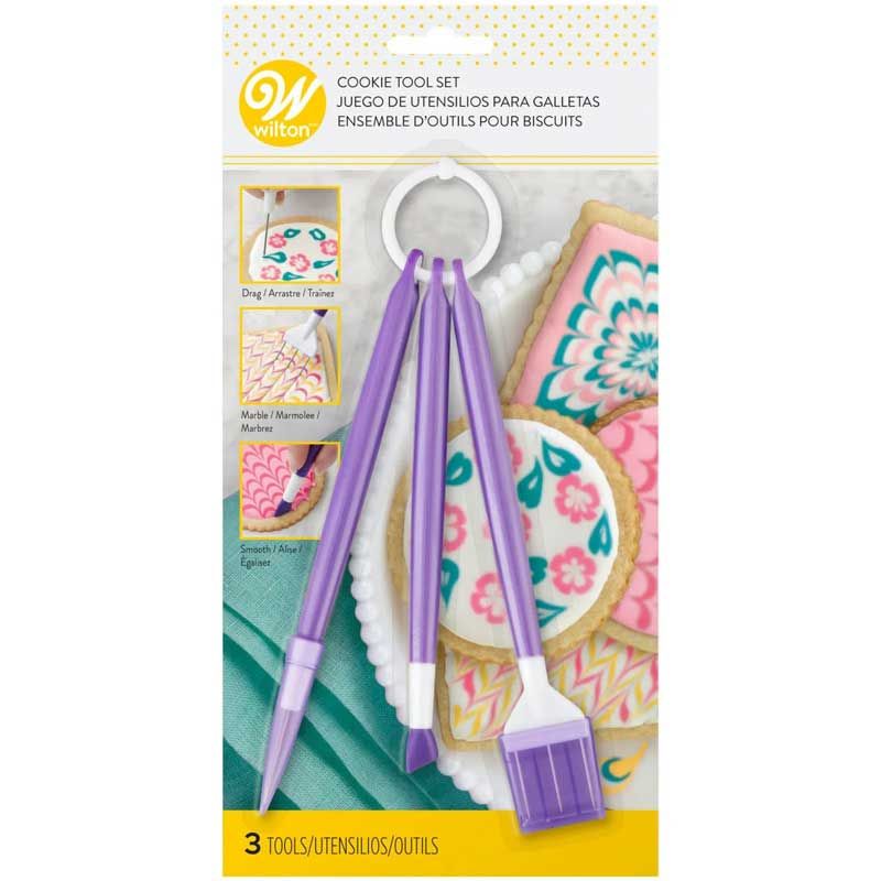 Wilton – Set Décoration Biscuits (3 outils) : Scriber Needle, Peigne 3 dents, Grattoir Silicone