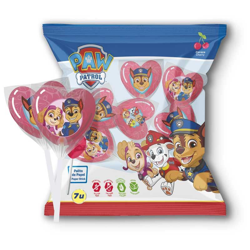 Sucettes Cœur Pat’Patrouille – Bonbons thématiques sans gluten, sans lactose, colorants naturels
