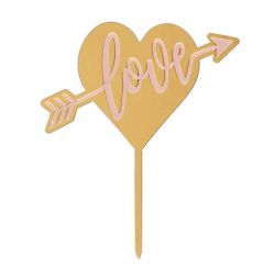 Cake Topper “LOVE” Rose – 13 x 11 cm (Plastique PVC)