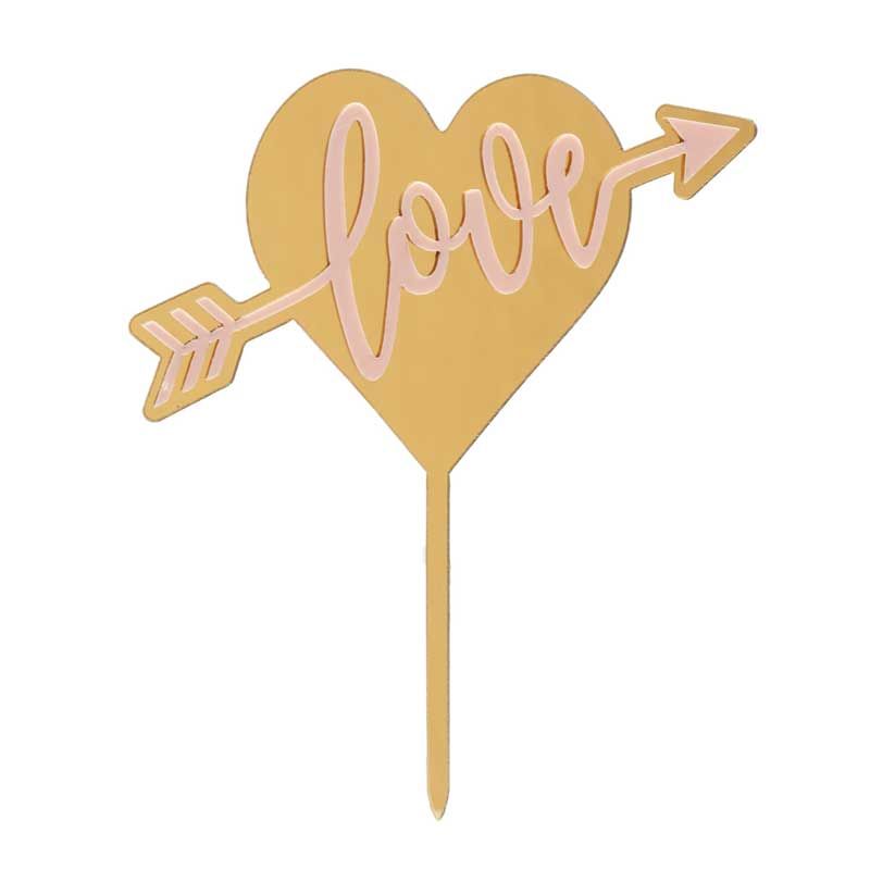Cake Topper “LOVE” Rose – 13 x 11 cm (Plastique PVC)