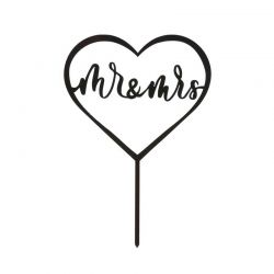 Cake Topper Mariage « Mr & Mrs » Cœur Noir – Décoration Élégante pour Gâteau de Mariés (Plastic/PVC)