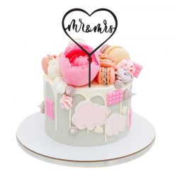 Cake Topper Mariage « Mr & Mrs » Cœur Noir – Décoration Élégante pour Gâteau de Mariés (Plastic/PVC)