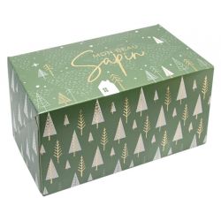 Boîte à Bûche Noël Collection Sapin – Intérieur Rouge – Tailles au choix (25 à 40 cm)