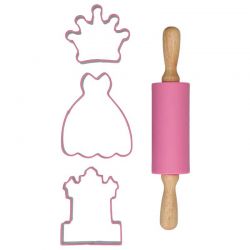 Wilton – Kit de Pâtisserie Enfant Emporte-pièces Princesse avec Rouleau Rose – Set de 4