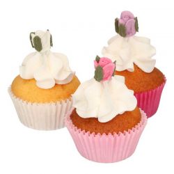 FunCakes Décors en Sucre Roses & Feuilles – Set de 16 Fleurs Comestibles pour Gâteaux et Cupcakes