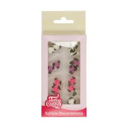 FunCakes Décors en Sucre Roses & Feuilles – Set de 16 Fleurs Comestibles pour Gâteaux et Cupcakes