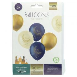 Ballons Eid Mubarak Folat 33 cm – Lot de 6 (Latex) | Déco Fête & Table