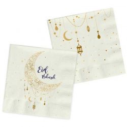 Serviettes Eid Mubarak Folat 33 x 33 cm – Papier 3 épaisseurs (Pack de 20)