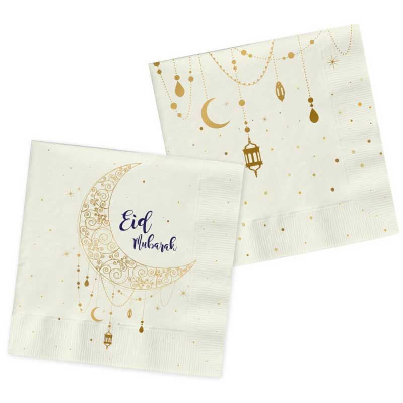 Serviettes Eid Mubarak Folat 33 x 33 cm – Papier 3 épaisseurs (Pack de 20)