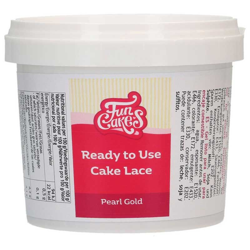 FunCakes Cake Lace Ready to Use Or Perle 200 g – Dentelle alimentaire prête à l’emploi (effet nacré)