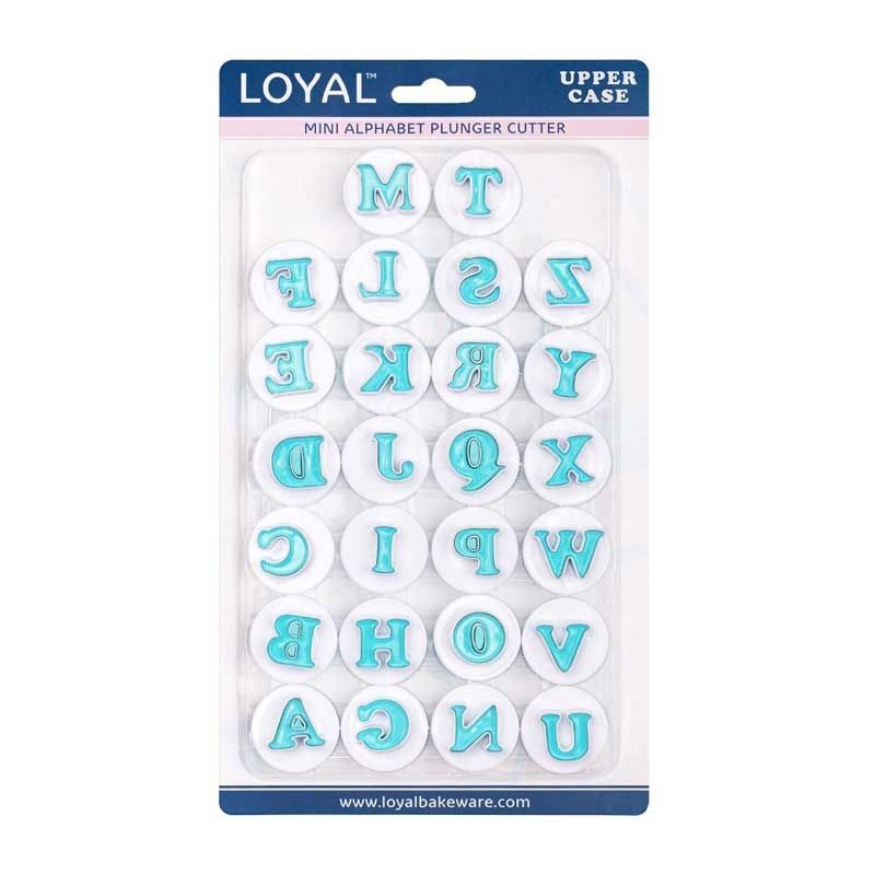 LOYAL Emporte-pièces Mini Alphabet Majuscules A–Z (Set de 26) – Lettres avec Poussoir pour Pâte à Sucre & Biscuits