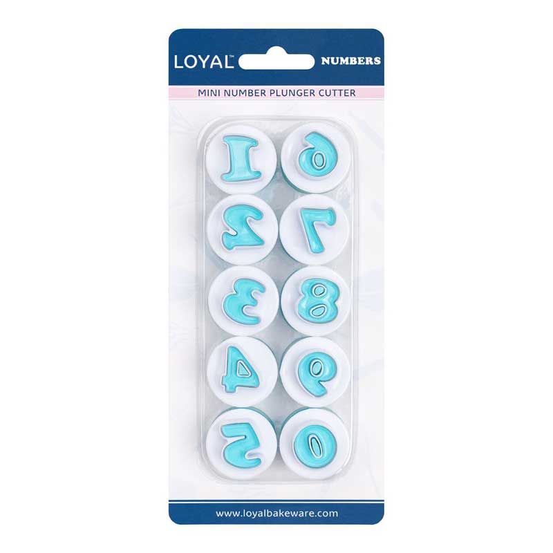 LOYAL Emporte-pièces Mini Chiffres 0–9 avec poussoir – Set de 10 (plastique alimentaire)