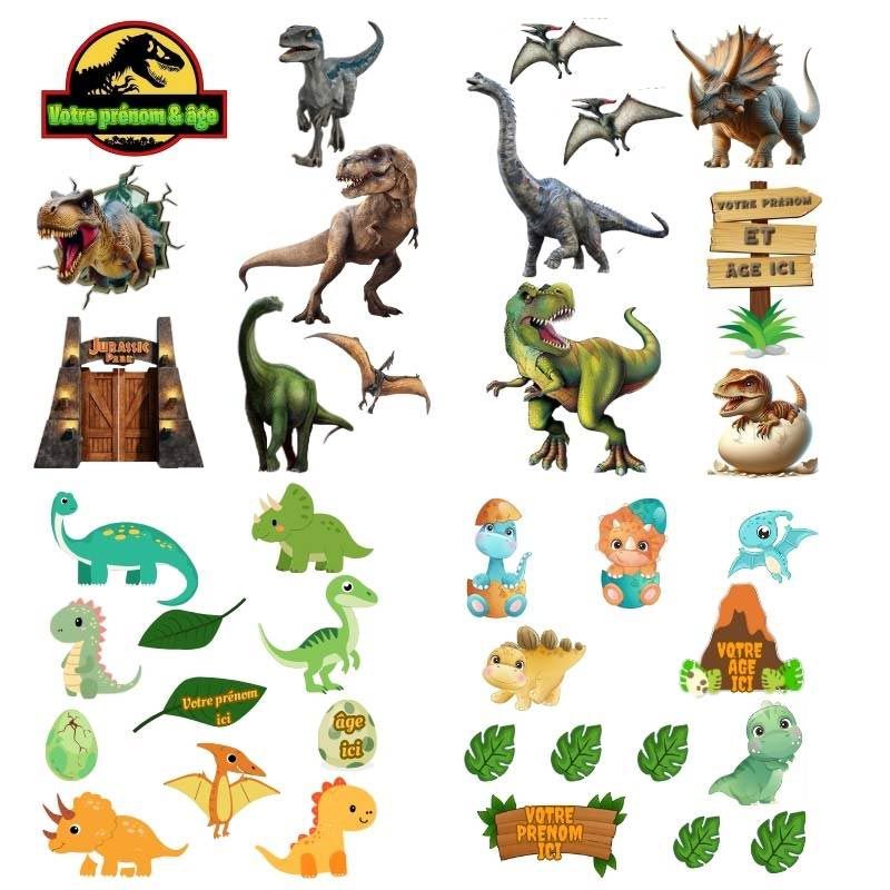 Kit Topper Alimentaire Personnalisé Dinosaure – Impression Comestible sur Feuille de Sucre ou Azyme – Format A4