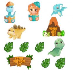 Kit Topper Alimentaire Personnalisé Dinosaure – Impression Comestible sur Feuille de Sucre ou Azyme – Format A4