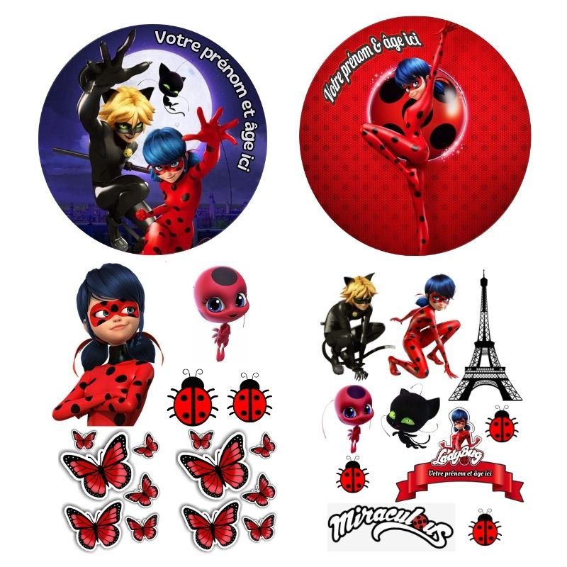 Kit Topper ou Disque à Gâteau Personnalisé Miraculous – Impression Alimentaire sur Feuille de Sucre ou Azyme pour Décoration de 