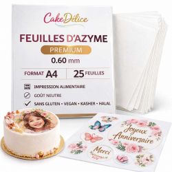 Feuilles d’azyme Premium 0,60 mm A4 – Lot de 25 (Wafer Paper) | Impression alimentaire & Décors comestibles