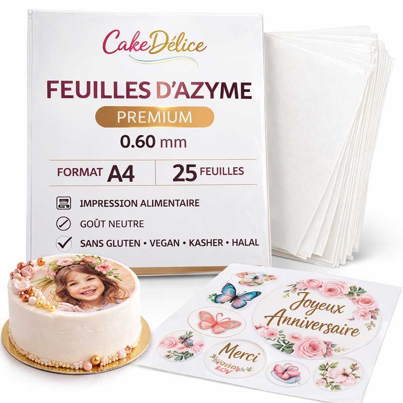 Feuilles d’azyme Premium 0,60 mm A4 – Lot de 25 (Wafer Paper) | Impression alimentaire & Décors comestibles